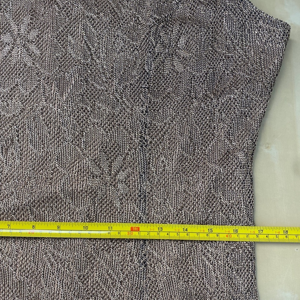 Vintage 80s Gold Bodycon XL Dress Crochet Metallic Knit Lace Cocktail Party Boho - Picture 6 of 11